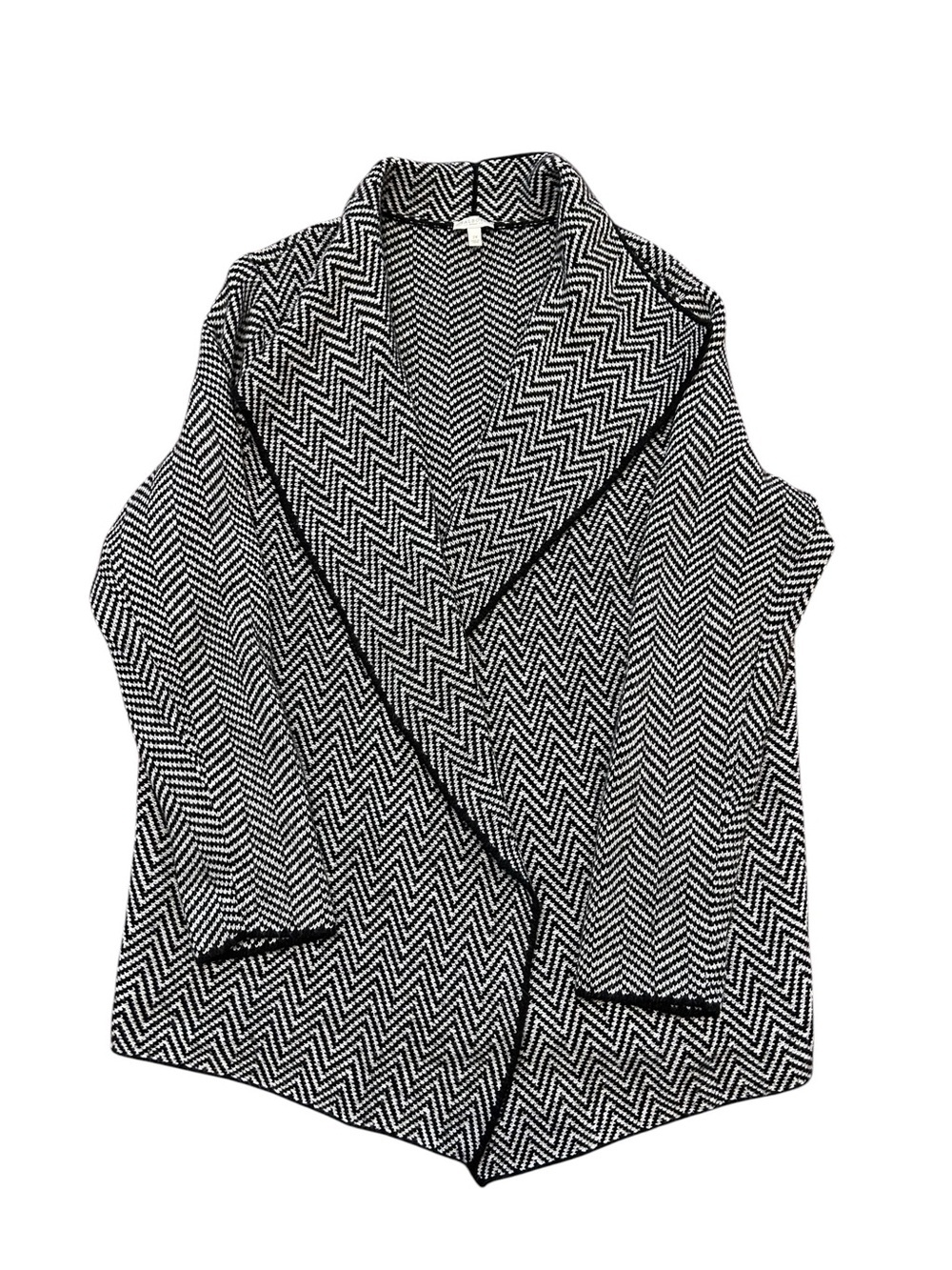 Talbots Women's Black & White Herringbone Open Front Coatigan - Picture 6 of 9
